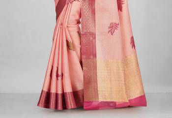 Light Peach Banarasi Tanchoi Art Muslin Silk Saree With Blouse 3
