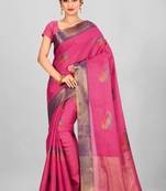 Rani Pink Banarasi Tanchoi Art Muslin Silk Saree With Blouse