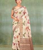 Light Beige Banarasi Cotton Silk Saree With Blouse