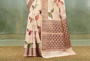 Light Beige Banarasi Cotton Silk Saree With Blouse 3