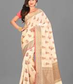 Light Beige Banarasi Cotton Silk Saree With Blouse