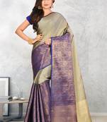 Beige and Navy Blue Kanchipuram Art Silk Saree With Blouse