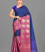Navy Blue and Fuchsia Kanchipuram Art Silk Saree With Blouse