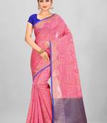 Pink Banarasi Supernet Blended Cotton Saree With Blouse