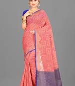 Peach Banarasi Supernet Blended Cotton Saree With Blouse