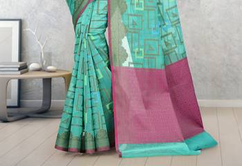 Teal Banarasi Supernet Blended Cotton Saree With Blouse 3
