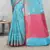 Blue Banarasi Supernet Blended Cotton Saree With Blouse