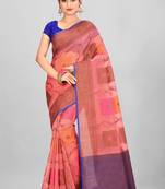 Peach Banarasi Supernet Blended Cotton Saree With Blouse