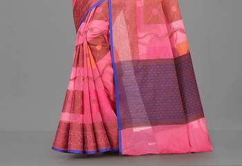 Pink Banarasi Supernet Blended Cotton Saree With Blouse 3