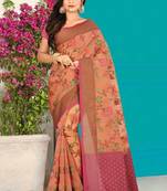 Peach Banarasi Supernet Blended Cotton Saree With Blouse
