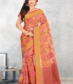 Peach Banarasi Supernet Blended Cotton Saree With Blouse