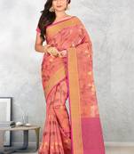 Peach Banarasi Supernet Blended Cotton Saree With Blouse