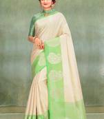 Cream Banarasi Brocade Art Silk Saree With Blouse