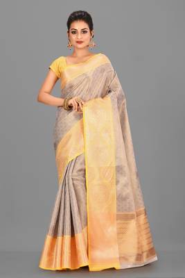 Beige Banarasi Brocade Art Silk Saree With Blouse 1