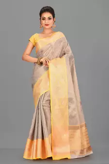 Beige Banarasi Brocade Art Silk Saree With Blouse