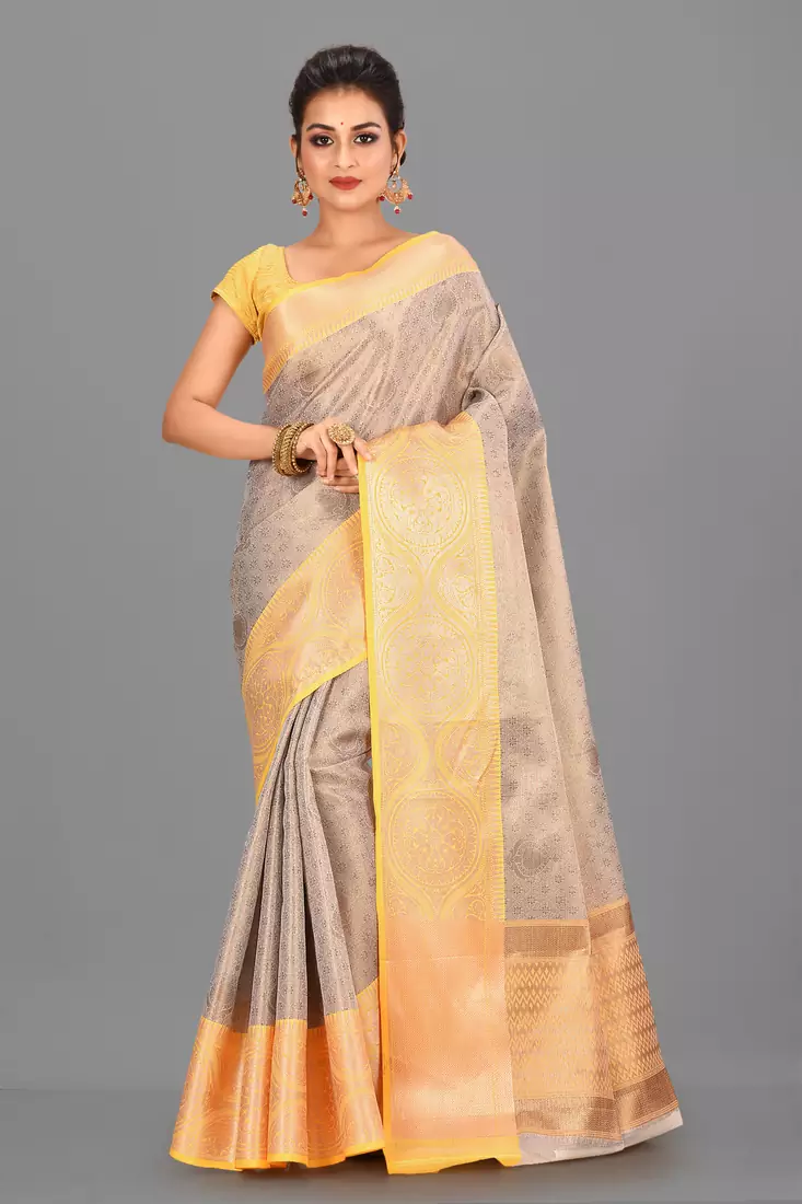 Beige Banarasi Brocade Art Silk Saree With Blouse