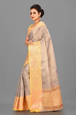 Beige Banarasi Brocade Art Silk Saree With Blouse 2