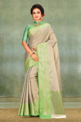 Light Gold Banarasi Brocade Art Silk Saree With Blouse 1