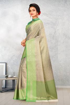 Light Gold Banarasi Brocade Art Silk Saree With Blouse 2