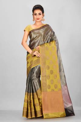 Grey Banarasi Brocade Art Silk Saree With Blouse 1