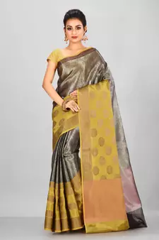 Grey Banarasi Brocade Art Silk Saree With Blouse