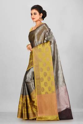 Grey Banarasi Brocade Art Silk Saree With Blouse 2