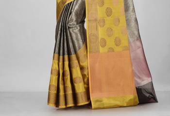 Grey Banarasi Brocade Art Silk Saree With Blouse 3