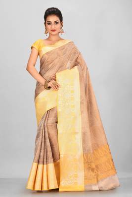 Peach Banarasi Brocade Art Silk Saree With Blouse 1