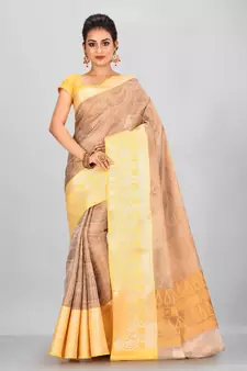 Peach Banarasi Brocade Art Silk Saree With Blouse