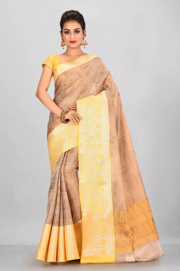 Peach Banarasi Brocade Art Silk Saree With Blouse