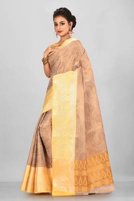 Peach Banarasi Brocade Art Silk Saree With Blouse 2