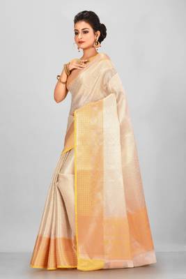 Silver Banarasi Brocade Art Silk Saree With Blouse 1