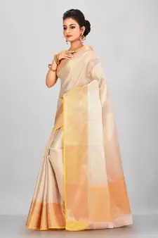 Silver Banarasi Brocade Art Silk Saree With Blouse