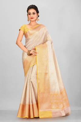 Silver Banarasi Brocade Art Silk Saree With Blouse 2