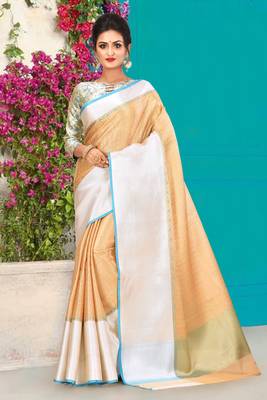 Beige Banarasi Brocade Art Silk Saree With Blouse 1