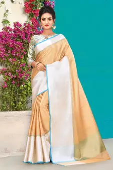 Beige Banarasi Brocade Art Silk Saree With Blouse