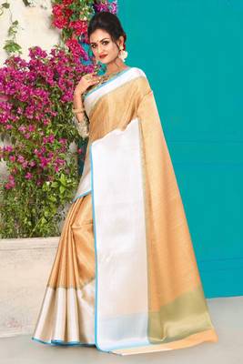 Beige Banarasi Brocade Art Silk Saree With Blouse 2