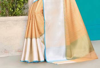 Beige Banarasi Brocade Art Silk Saree With Blouse 3