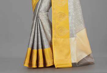 Grey Banarasi Brocade Art Silk Saree With Blouse 3