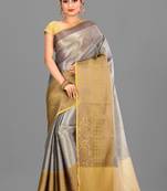 Grey Banarasi Brocade Art Silk Saree With Blouse