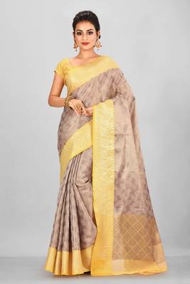 Antique Gold Banarasi Brocade Art Silk Saree With Blouse 1
