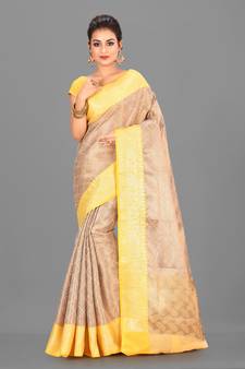Antique Gold Banarasi Brocade Art Silk Saree With Blouse