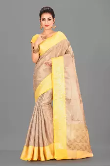 Antique Gold Banarasi Brocade Art Silk Saree With Blouse
