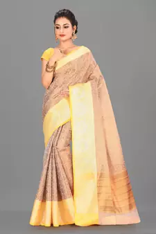 Peach Banarasi Brocade Art Silk Saree With Blouse