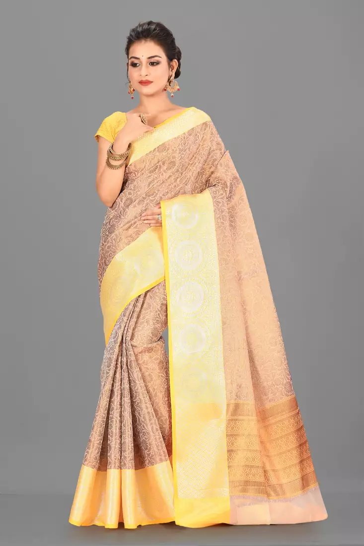 Peach Banarasi Brocade Art Silk Saree With Blouse