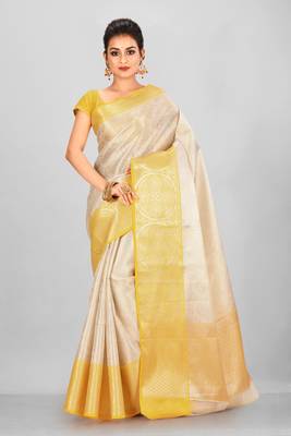 Silver Banarasi Brocade Art Silk Saree With Blouse 1