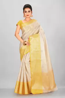 Silver Banarasi Brocade Art Silk Saree With Blouse