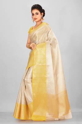 Silver Banarasi Brocade Art Silk Saree With Blouse 2