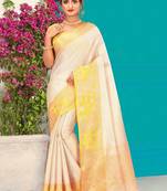 Off White Banarasi Brocade Art Silk Saree With Blouse