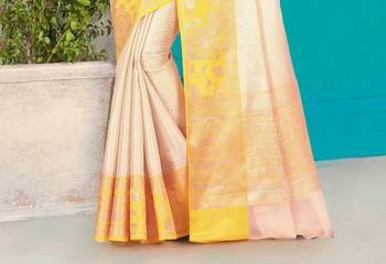 Off White Banarasi Brocade Art Silk Saree With Blouse 3